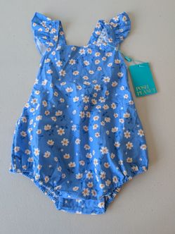 Posh Peanut- Colette Poplin Ruffled Strap Bubble Romper