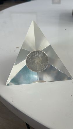 Silver Pyramid Paperweight with Walking Liberty Coin