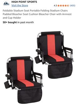 Set/2 High Point Sports Foldable Portable Stadium Seats Padded Armrest Cup Holder New In Box