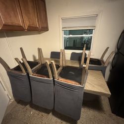 Wood Dining Table 6 Chairs 