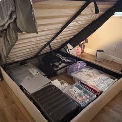 Queen Lift up storage bed frame with charging station