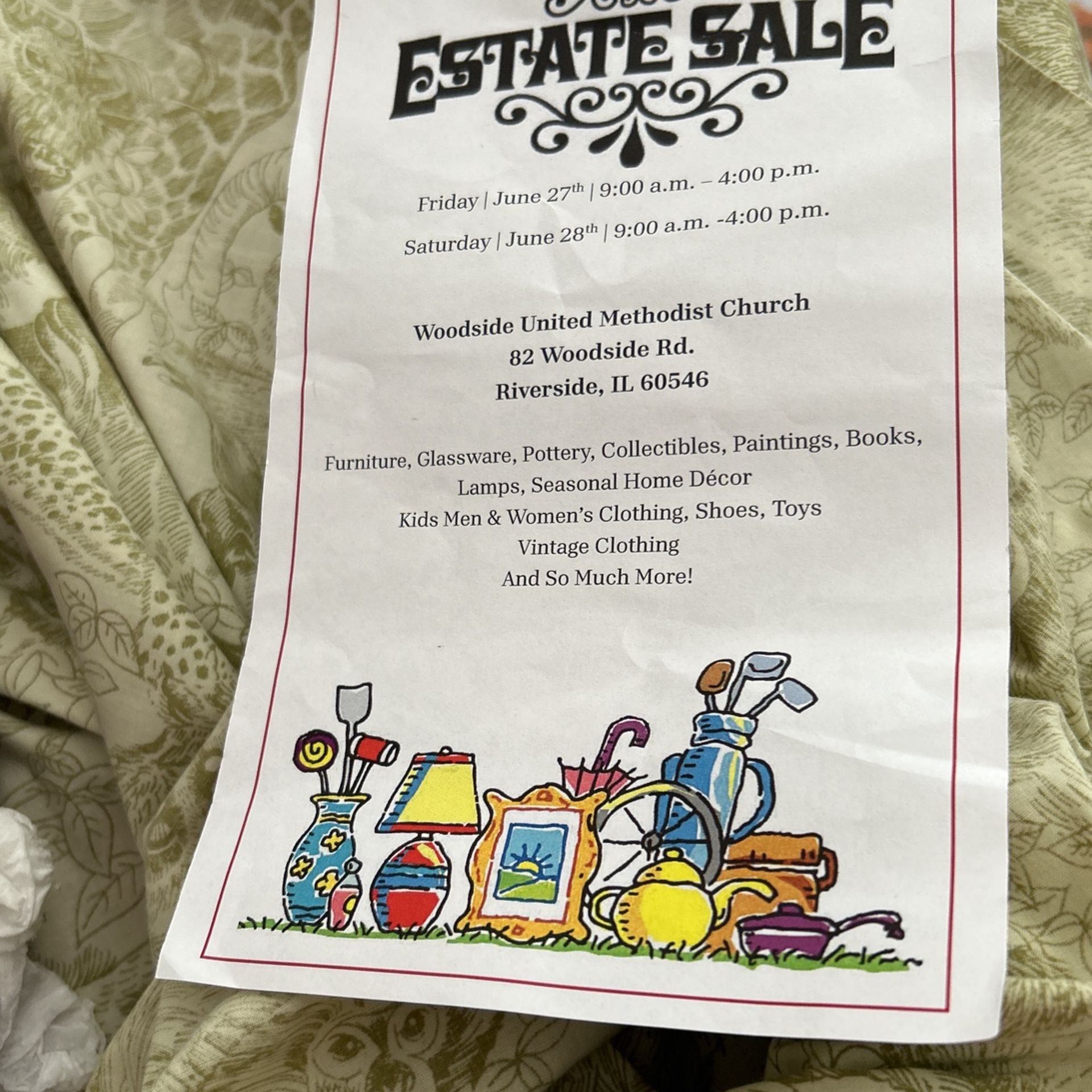 Estate Sale Riverside, Ill. Woodside United Methodist Church