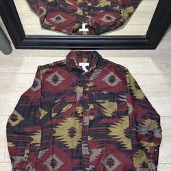 Y2K 2000s BP Blanket Jacquard Aztec Flannel Long Sleeve Shirt
