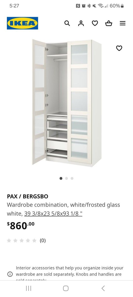 IKEA PAX Wardrobe Cabinets! Frosted glass doors., Adjustable shelves.