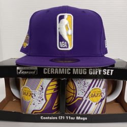 Los Angeles Lakers New Era 59FIFTY Purple Fitted Hat and Ceramic Mug Gift Set Bundle #1