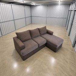 Sectional Couch | Gray + Suede Armrests | Great Condition