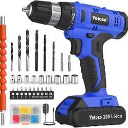 166
Cordless Drill Set,Compact Driver/Drill Bits,20V Lithium lon Power Drill Set,3/8-Inch Keyless Chuck, Battery and Charger Included with LED Work Li
