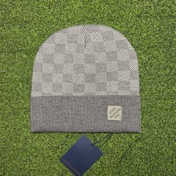 Grey damier checkered beanie