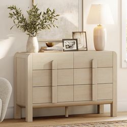 6 Drawers Dresser for Bedroom, 47.2" Wide Mid Century Modern Chest of Drawers, Wooden Dressers TV Stand with Curved Profile Design, Storage Organizer 