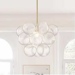 YUYI 1-Light Copper Bubble Globe Glass Ceiling Light Fixture Modern Cluster Chandelier Flush Mount Pendant Light