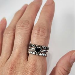 925 Sterling Silver Women's Heart Cuff Ring Band Adjustable Size Gift 