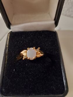 18K Gold Plate with 6x8MM Opal & Crystals