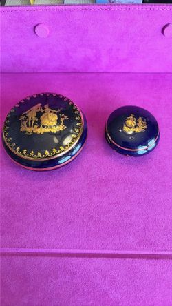Vintage Limoges blue and gold trinket boxes