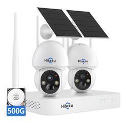 Hiseeu Solar Security Camera Outdoor, 4MP Cameras, Wireless Home Security Cameras System, Color Night Vision, Solar-Powered, 2.4G/5G WiFi, 360° Pan