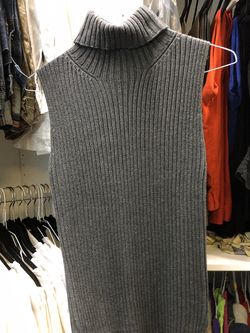 Grey Turtleneck Cable Sleeveless Sweater