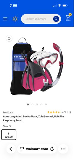 Aqua Lung Adult Bonita Mask. Zulu Snorkel, Bolt Fins Raspberry Snorkel Set