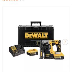  DEWALT 20V MAX XR Cordless Brushless 1 in. SDS Plus L-Shape Rotary Hammer with (2) 20V 5.0Ah Batteries and Charger