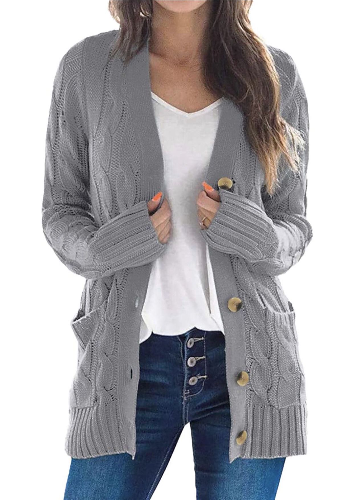 Women's Cable Knit Cardigan Button Down Open Front Casual Sweater Coat (size small)