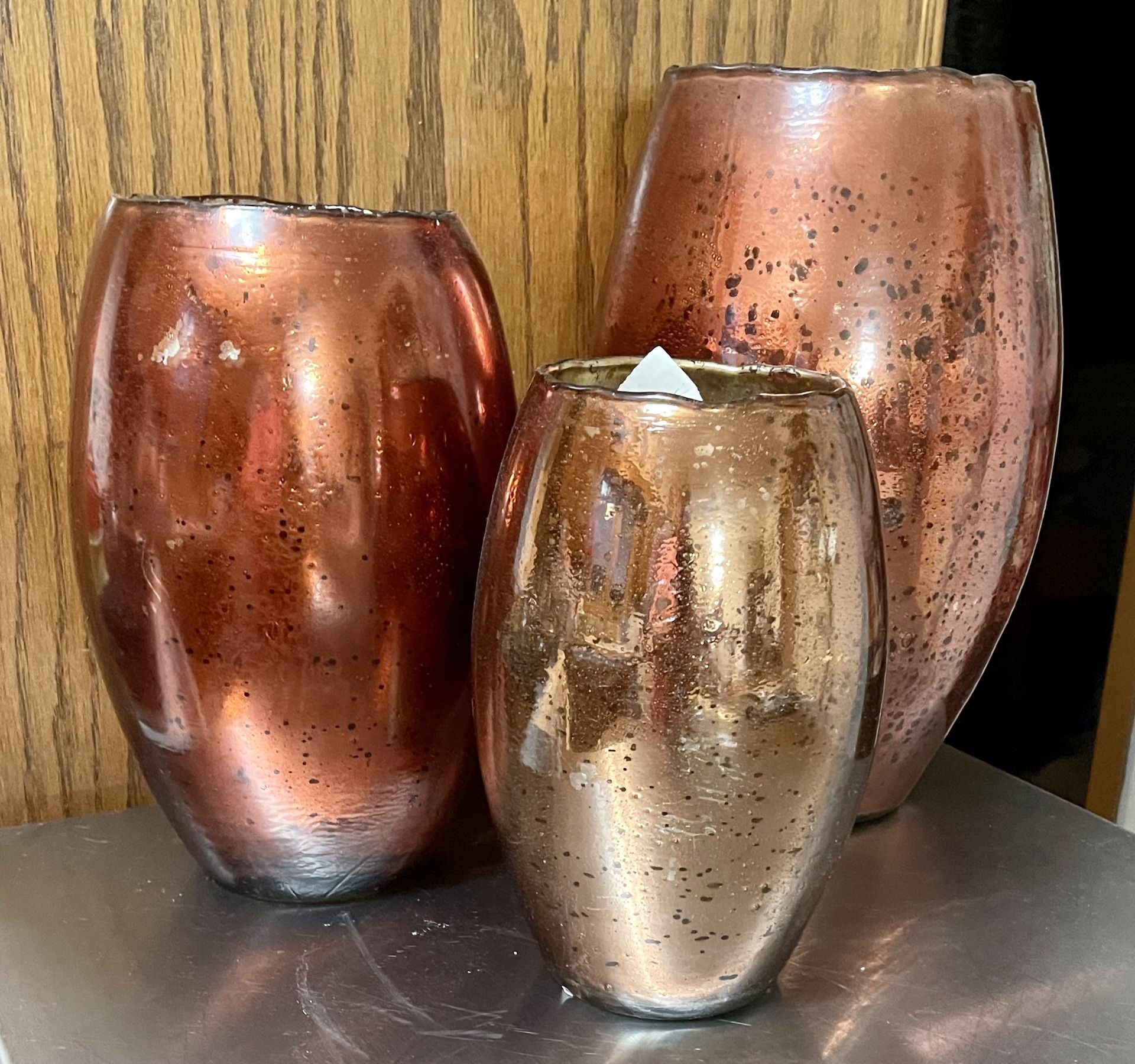 3 Foil Finish Glass Vases 