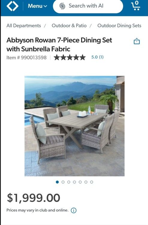 Abbyson Rowan 7-Piece Dining Set with Sunbrella Fabric $1,400