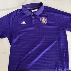 Men’s Large Adidas Striped Orlando City Soccer Golf Polo Shirt 