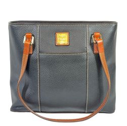 Dooney & Bourke Lexington Shopper Tote Tan Black Pebbled Leather Gold Hardware