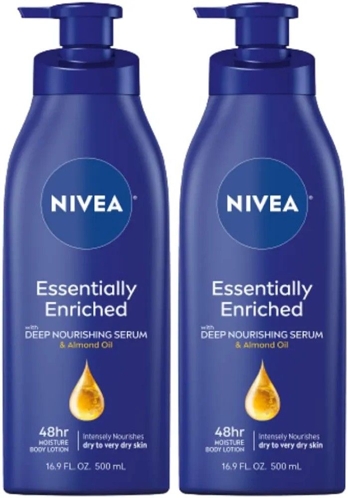 2 Pcs NIVEA Essentially Enriched Body Lotion for Dry Skin, Pack of 2, 16.9 Fl Oz Pump Bottles