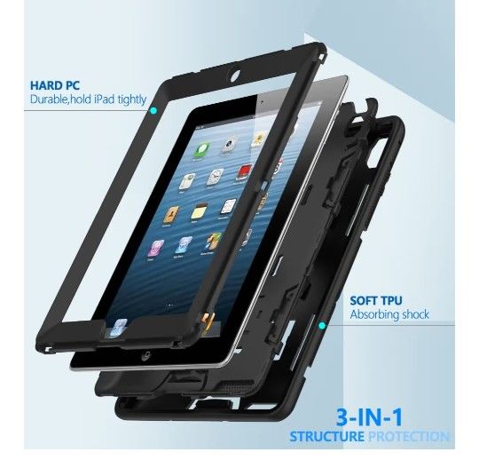Puxicu Case for iPad 2nd / 3rd / 4th Generation (Old Model), Heavy Duty Rugged Protective, Cover for iPad 2 3 4 (2012/2011 Model), Black