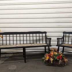 BLACK WOOD BENCH/CHAIR- Rush Seating