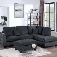 Black Sectional Sofa With USB Port And Storage Ottoman 