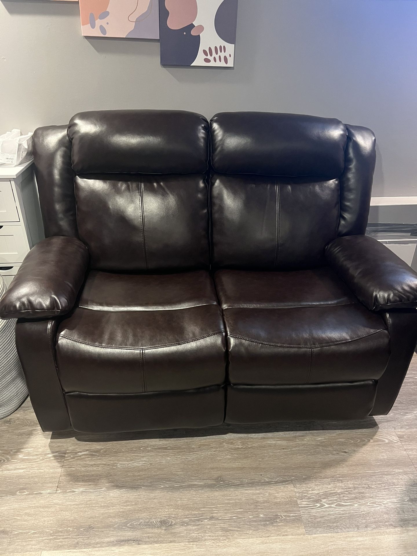 Breathable Leather Manual Reclining Loveseat for Living Room