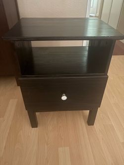 2 Dark Wood Nightstands with Drawer and Shelf
