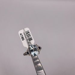 14kwg Aquamarine/sapphire Diam Ring