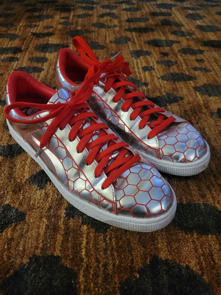 Puma Red Silver Men's Honey Comb Sneakers Size 10