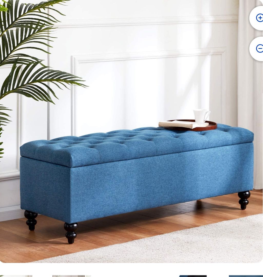 Ottoman with Buttons with Storage in Upholstered Fabrics, Large