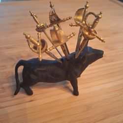 Vintage Spanish 1950s Toledo Style Bull & 6 Cocktail Swords - Vintage Bar