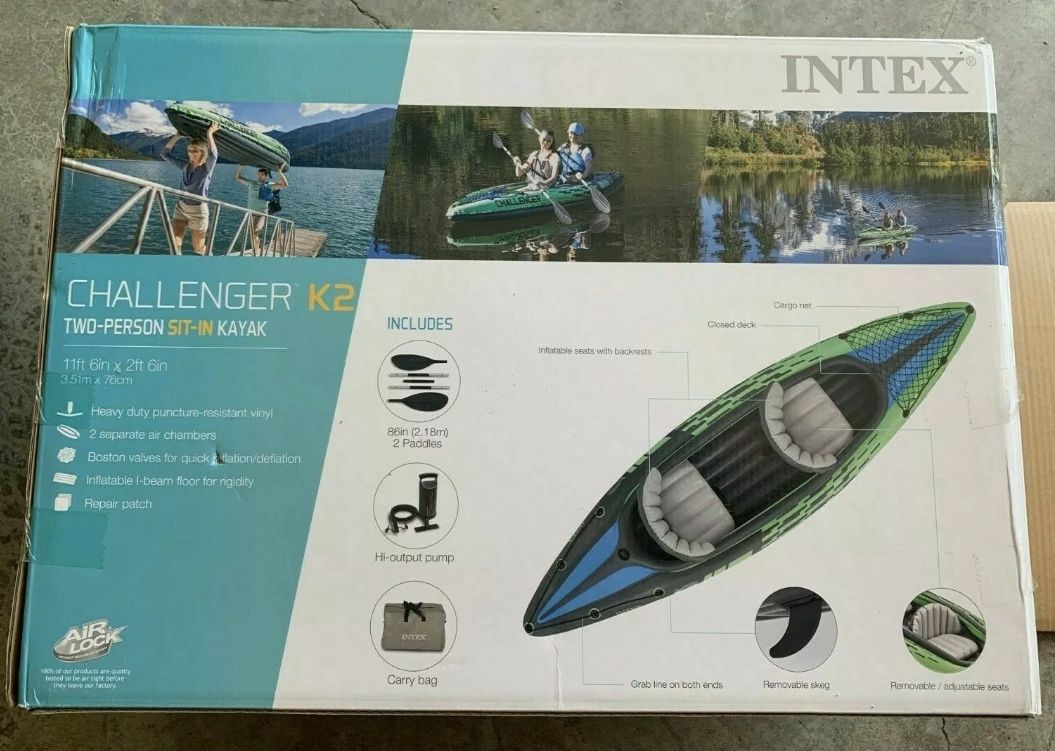 Intex Explorer K2 Kayak 2-Person Inflatable Set w/Oars & Pump Green