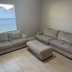 Modern Gray Sofa & Loveseat Set with Ottoman