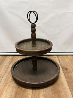 Two-Tier Wooden Serving Tray Stand
