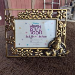 Vintage 2000's Disney Eeyore Antique Brass Tone Metal Picture Frame