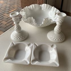 Fenton Glass Console Set ~ Bowl & Candlestick Holders-ashtrays