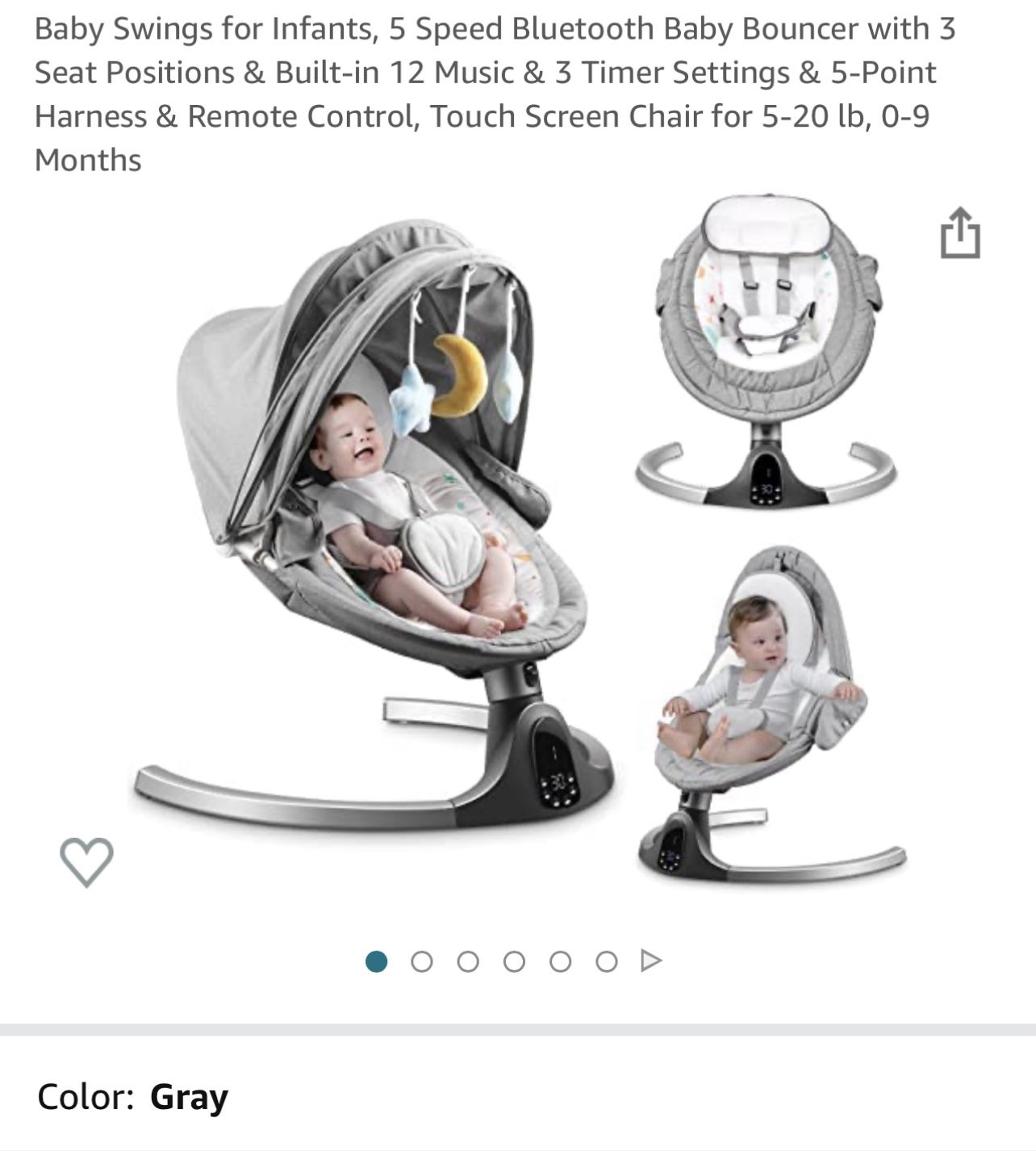 Baby Swings for Infants, 5 Speed Bluetooth Baby Bouncer with 3 Seat Positions & Built-in 12 Music