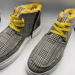 Romika Plaid Faux Fur Lined Ankle Boots Womens 9.5 Yellow Laces Zip  NWOT