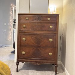 French Regency Louis XVI Style Burl Walnut Highboy Chest of Drawers •FREE DELIVERY•