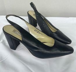 Corsina Navy Blue Leather Slingback Block Heel Pumps size 11M