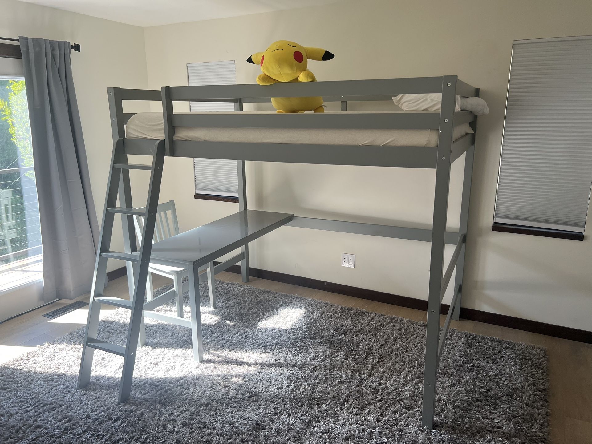 Grey Lofted Full Bed W/Desk