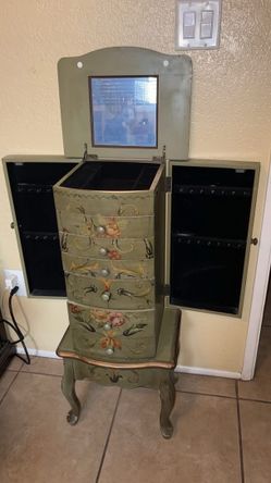 Floral Painted Standing Jewelry Armoire