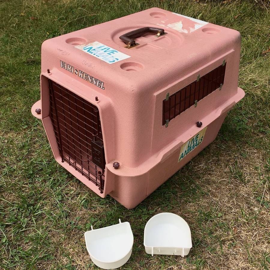Vari Kennel Small Pink Dog Cat Crate Carrier with 2 Food Dishes