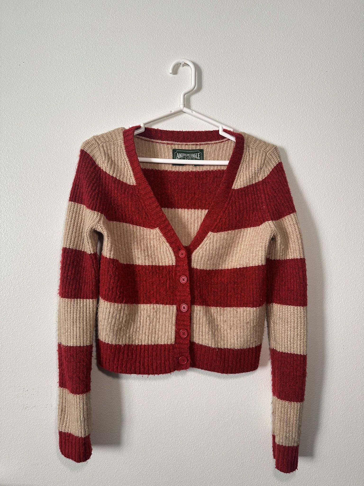 American Eagle Red And Beige Cardigan - XS