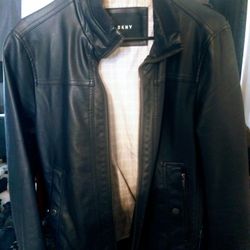 Brand New Mens DKNY Navy Leather Jacket